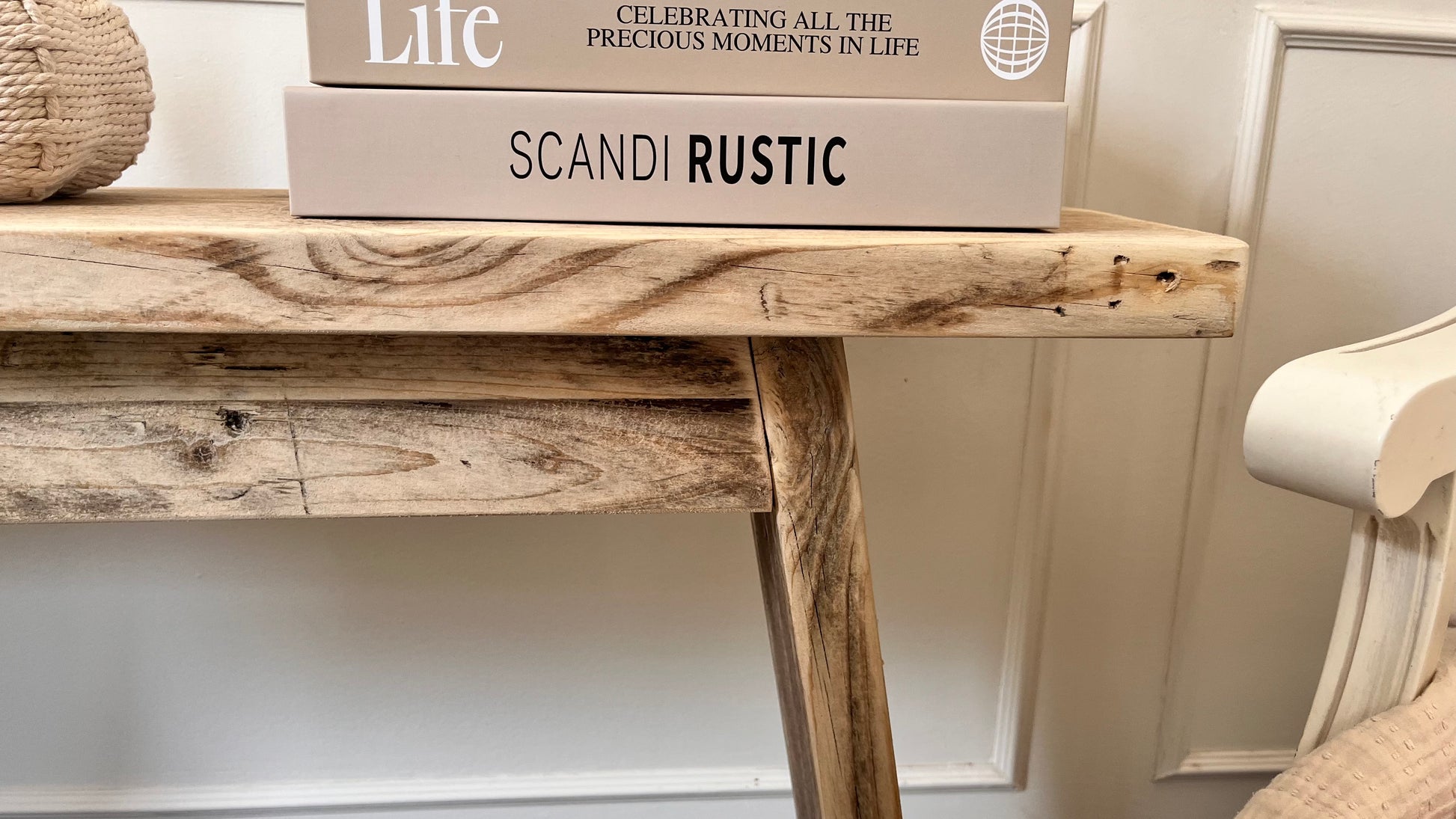 Corner detail of wood console table